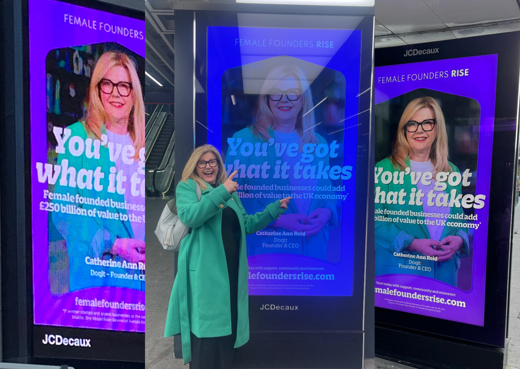Catherine Ann Reid doqit founder Female Founders Rise campaign Liverpool Street Station billboard IWD 2025