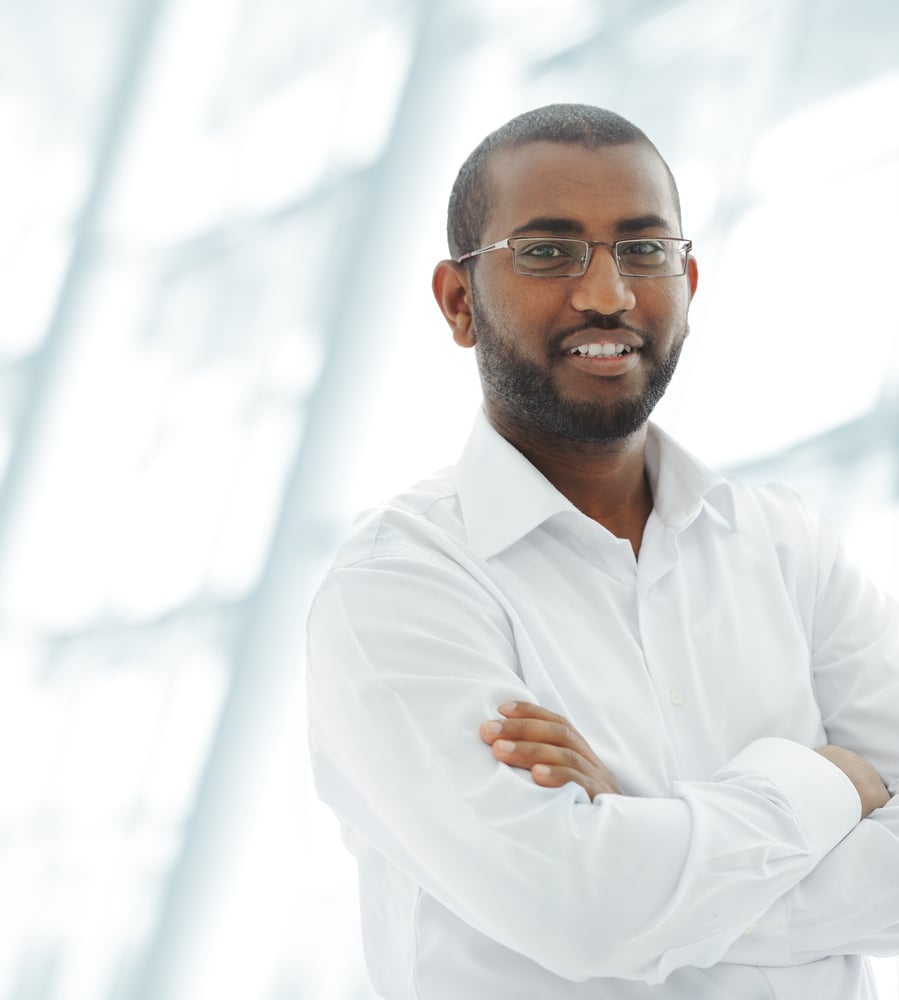 Middle Eastern Arabic black man at office building